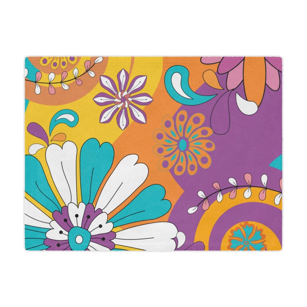 Retro 60's 70's, Groovy, Purple, Aqua, Orange, Hippie Flowers, Hipster Mid Mod Minky Soft Blanket Home Decor