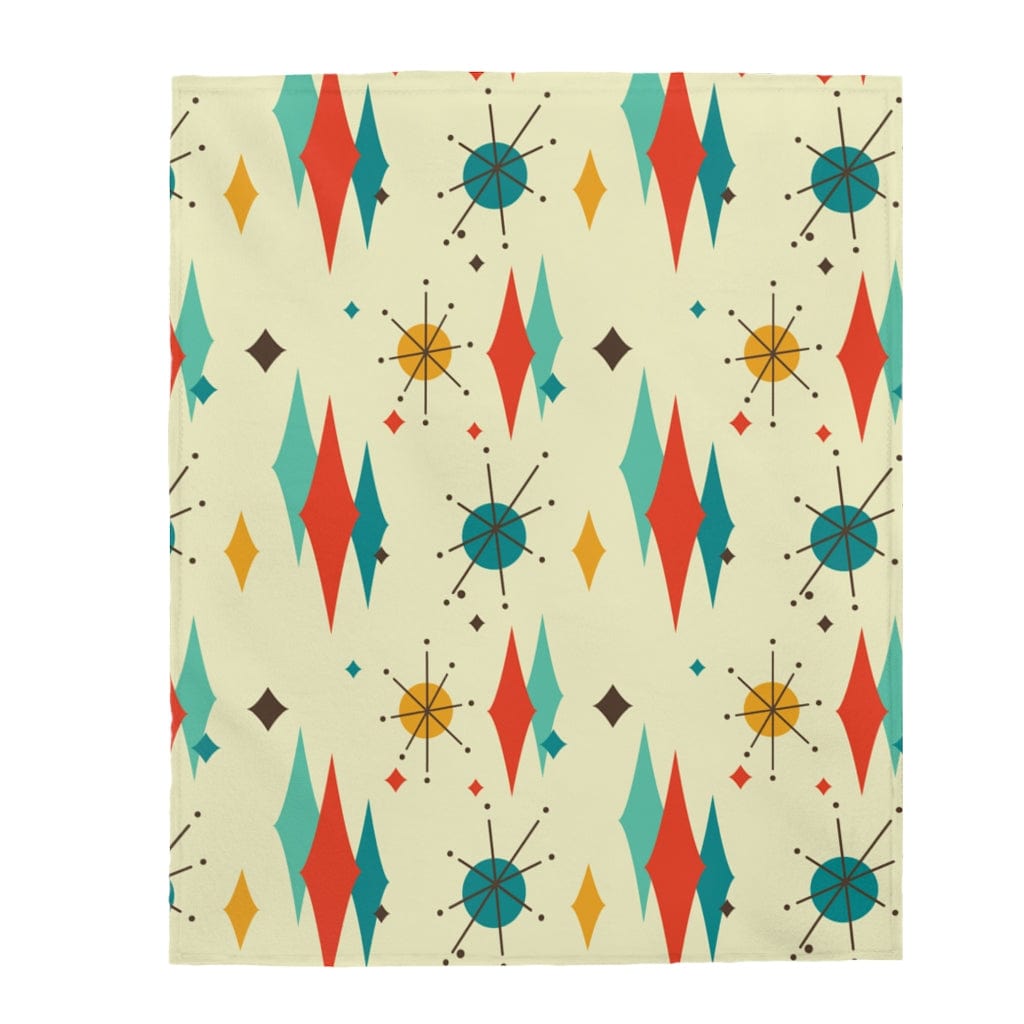 Retro Atomic Diamond Burst Mid Century Modern Atomic Age Vintage Home THIN Velveteen Plush Throw Blanket All Over Prints