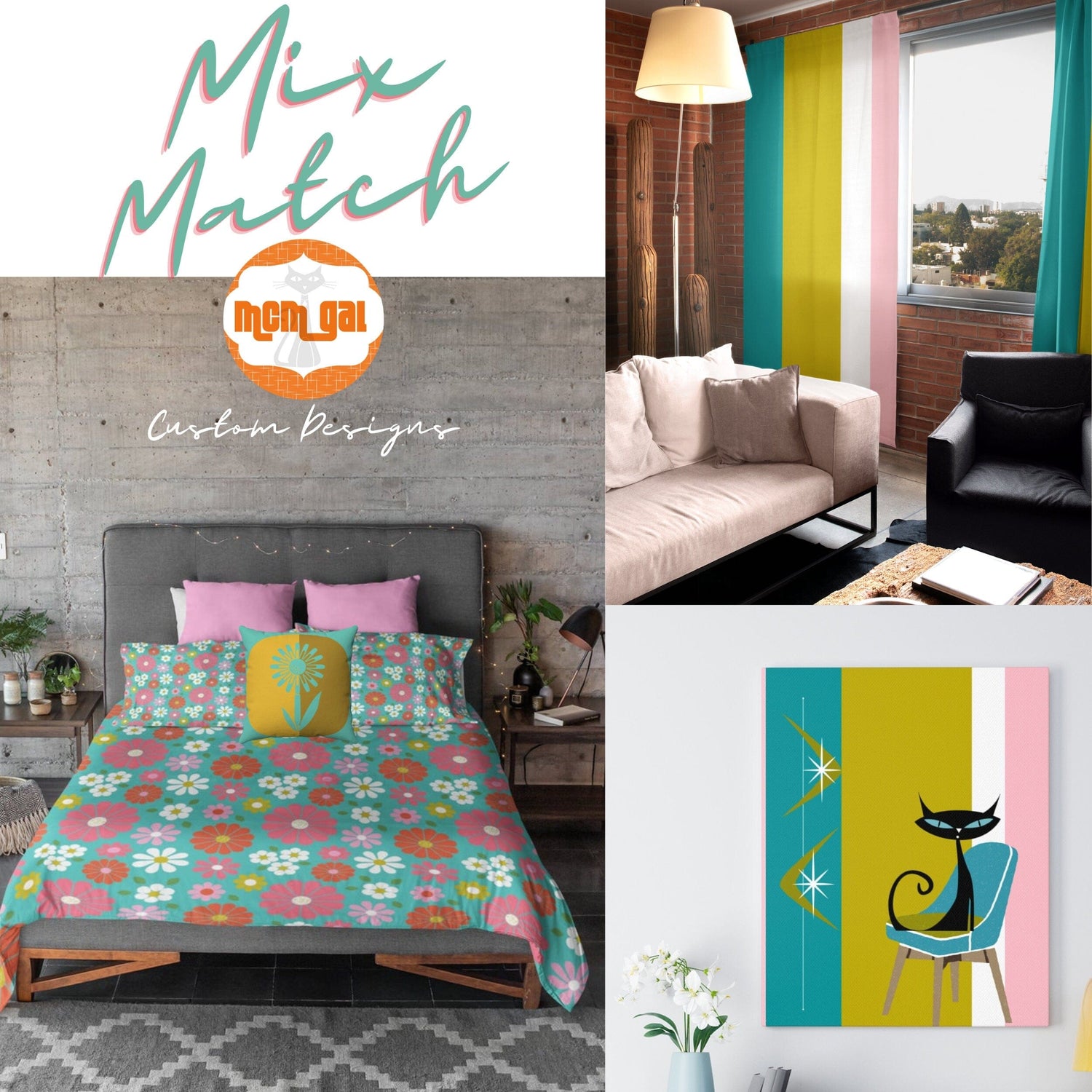 Retro Bedding 1970s Funky Retro Turquoise, Pink, White Daisy Flower Modern, Groovy Hipster Home Decor, Microfiber Duvet Cover