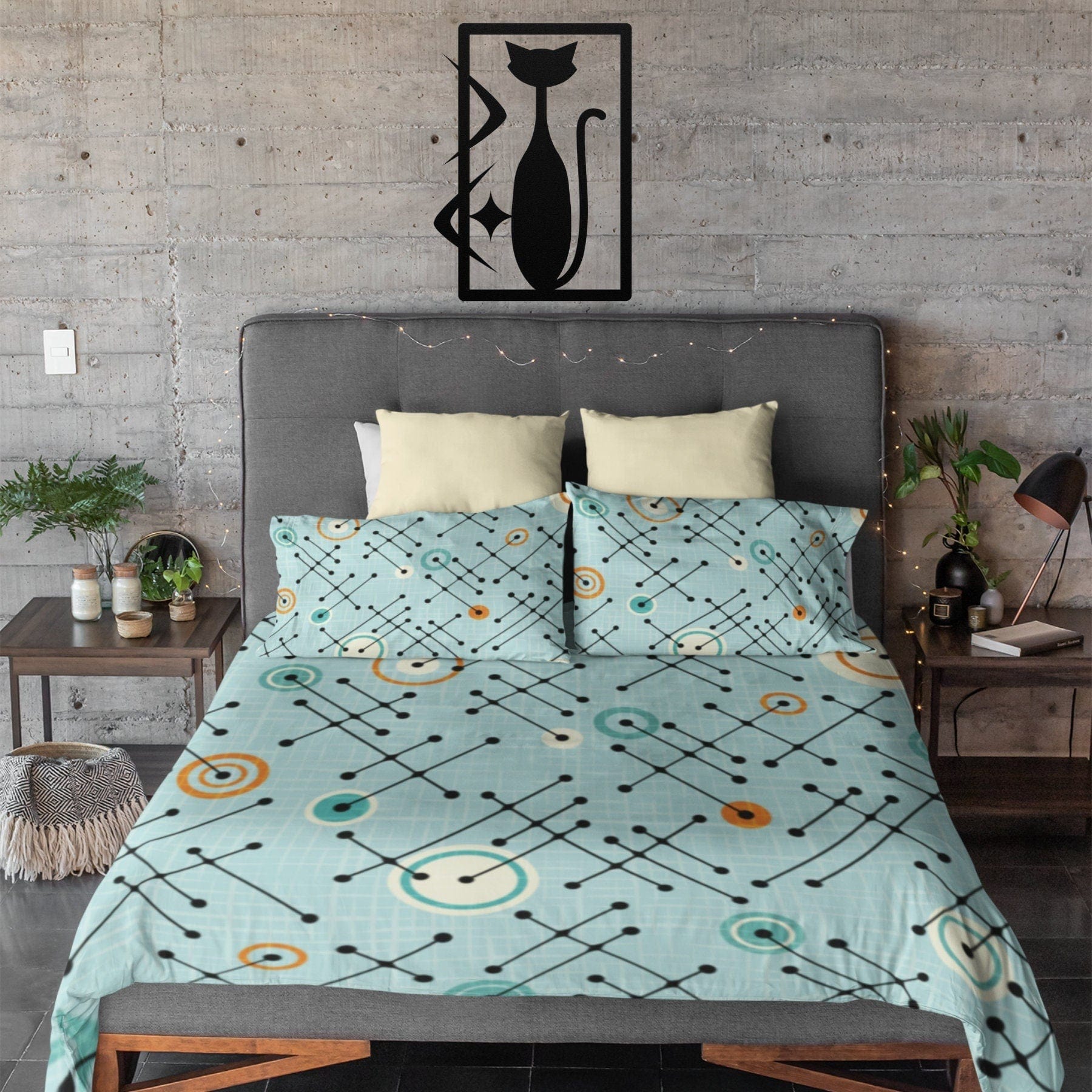 Retro Abstract Mid Century Modern Duvet Cover, MCM Geometric Oval