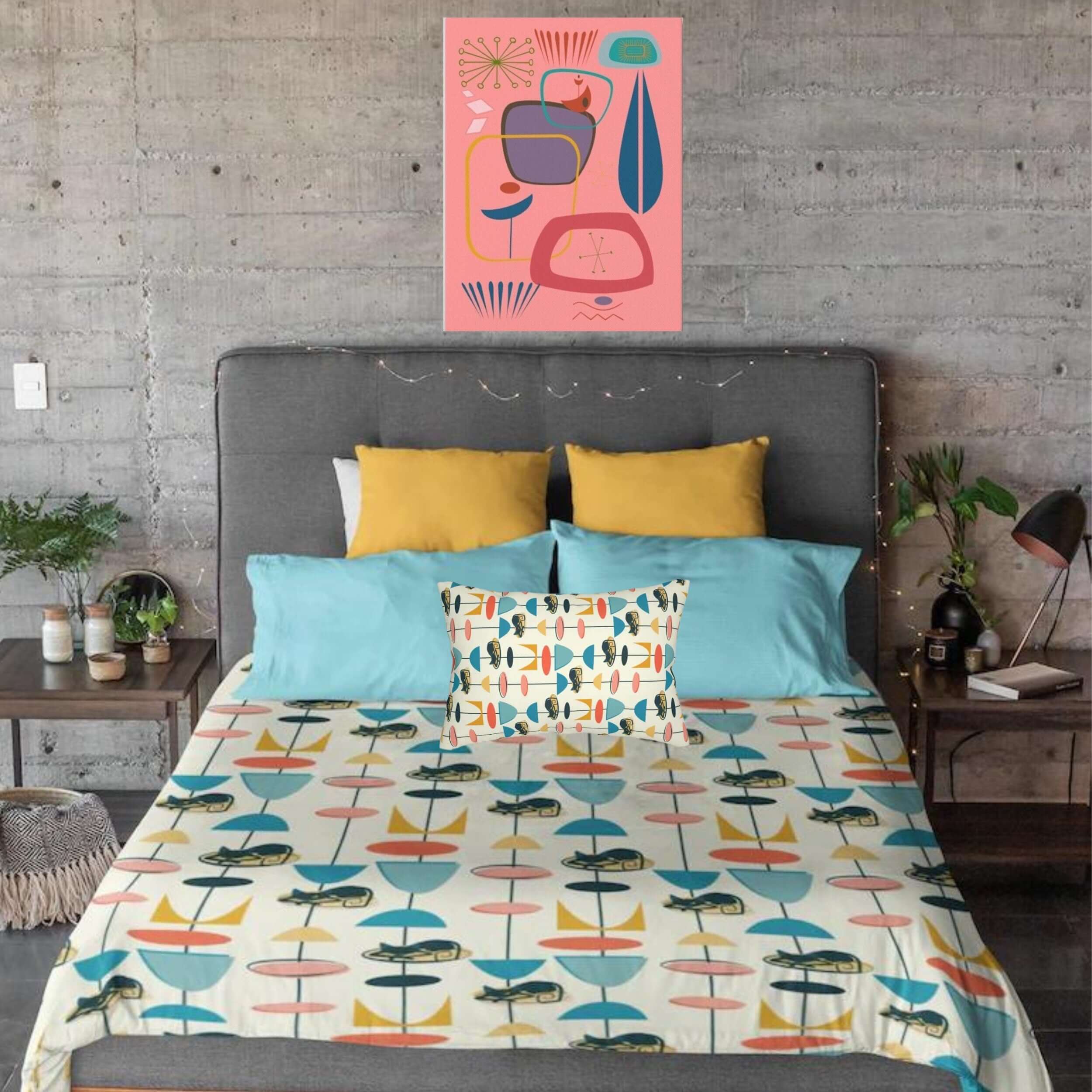 Retro Bedding Atomic Cat Black Kitty 50&
