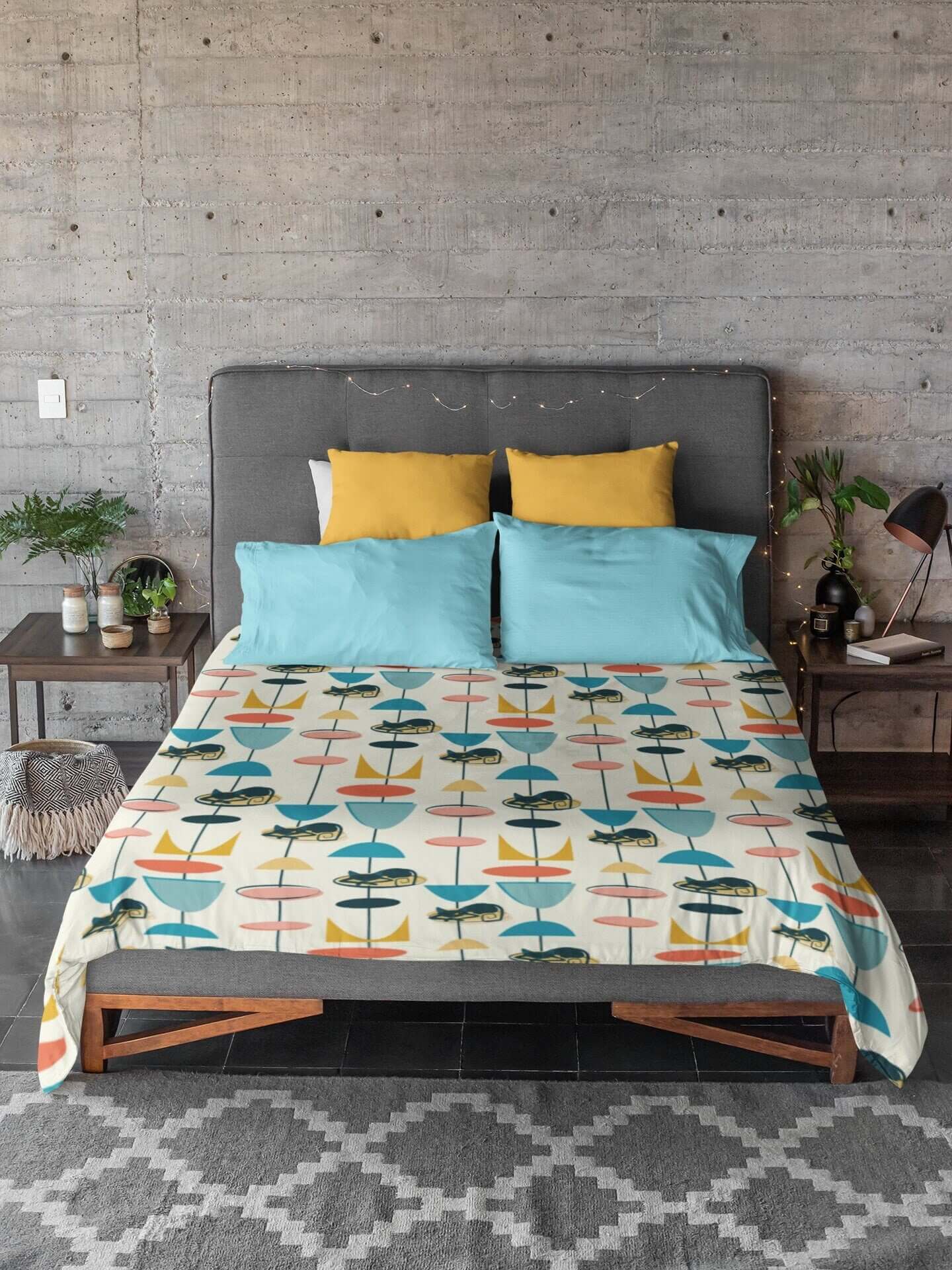 Retro Bedding Atomic Cat Black Kitty 50&