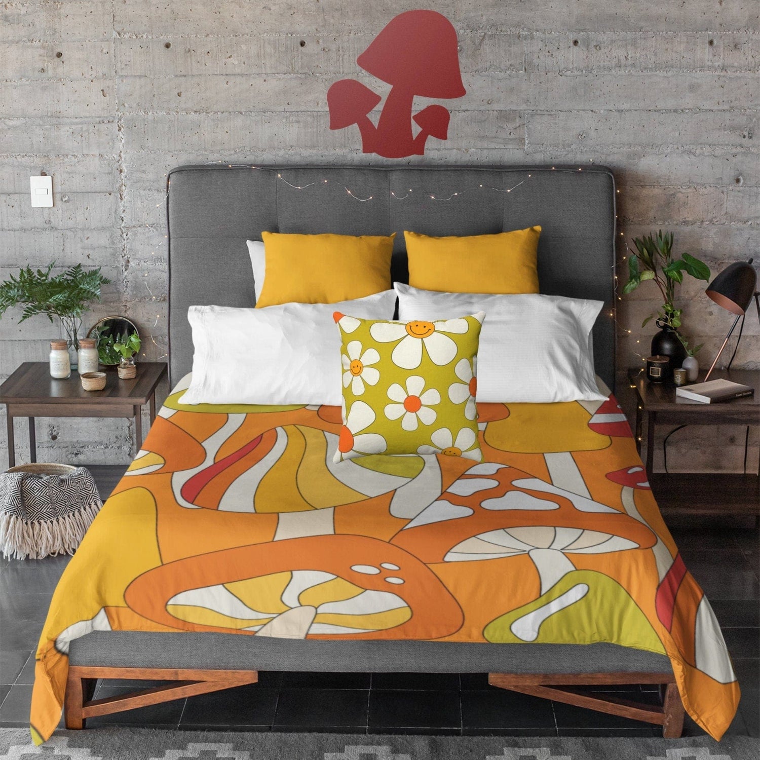 Retro Bedding, Orange, Green Psychedelic Funky, Groovy 70&