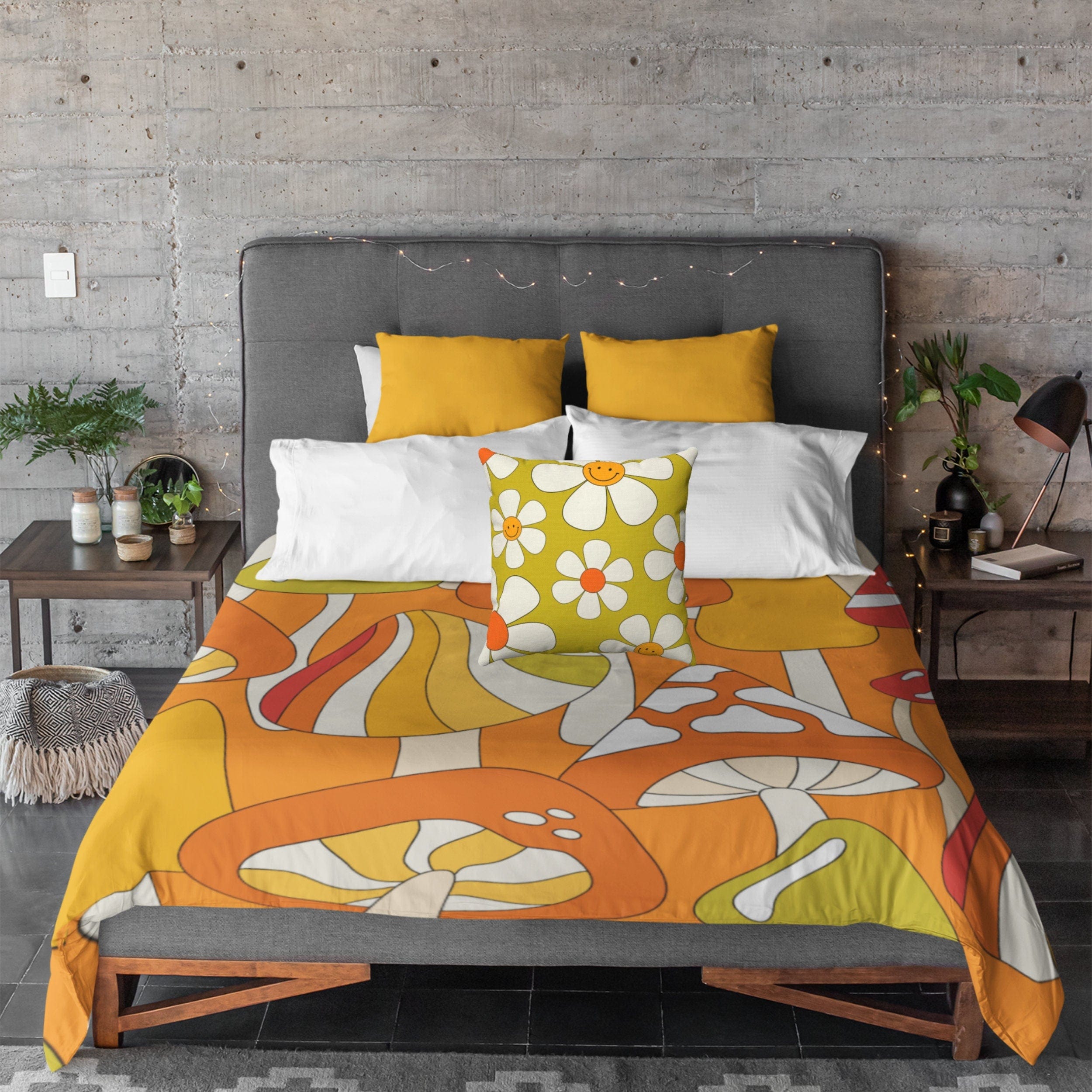 Retro Bedding, Orange, Green Psychedelic Funky, Groovy 70&
