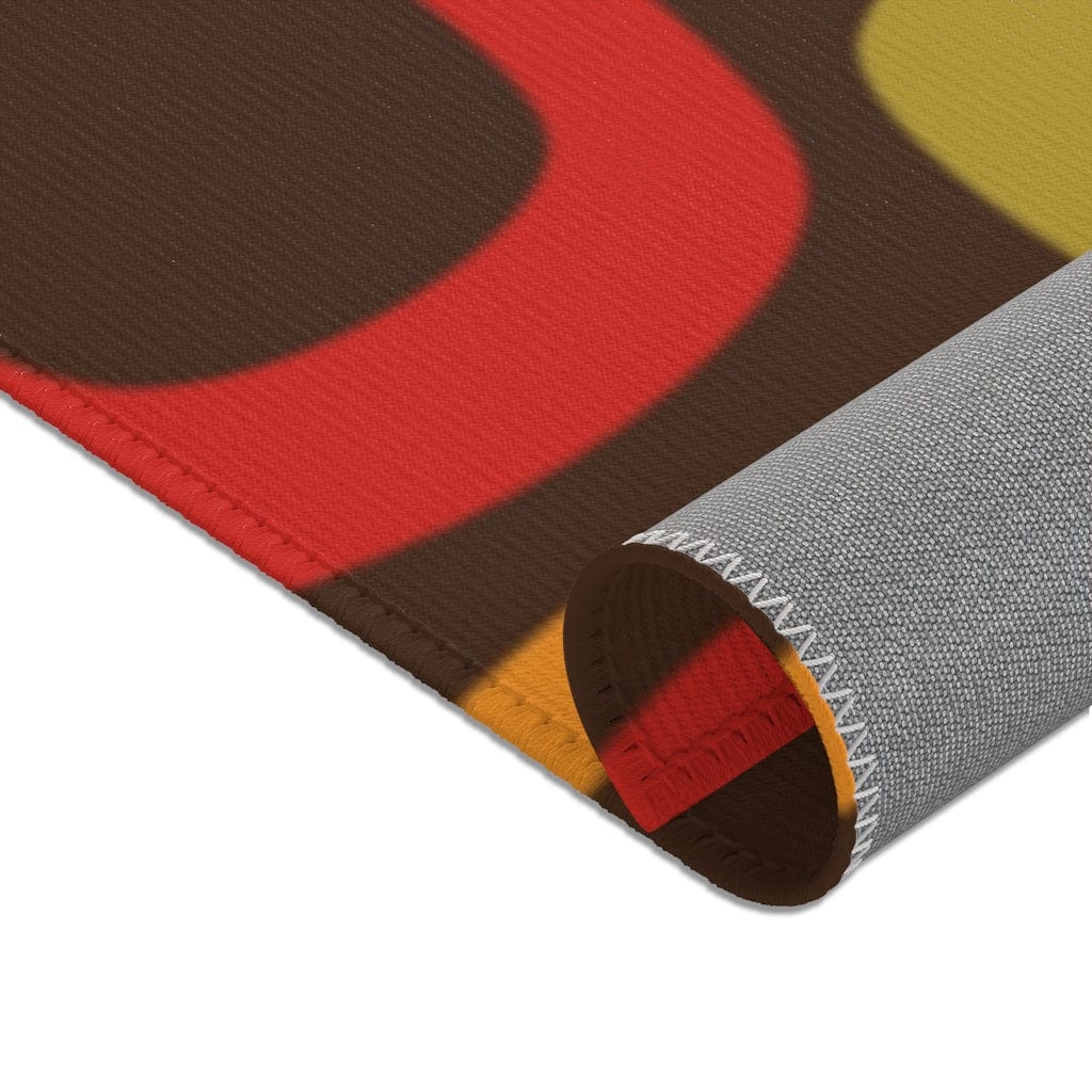 Retro Chocolate Brown Geometric Groovy Teal Blue, Green, Yellow, Burnt Orange, Mid Century Modern Area Rugs Home Decor