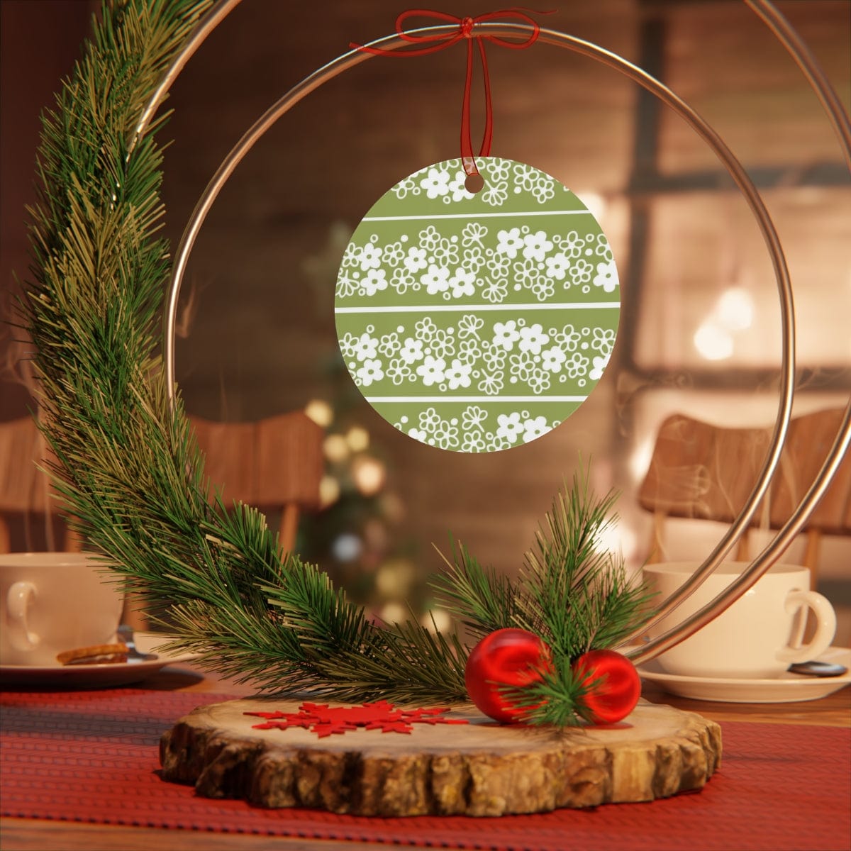 Retro Christmas, Mod Verde Spring Daisy Metal Ornaments Home Decor