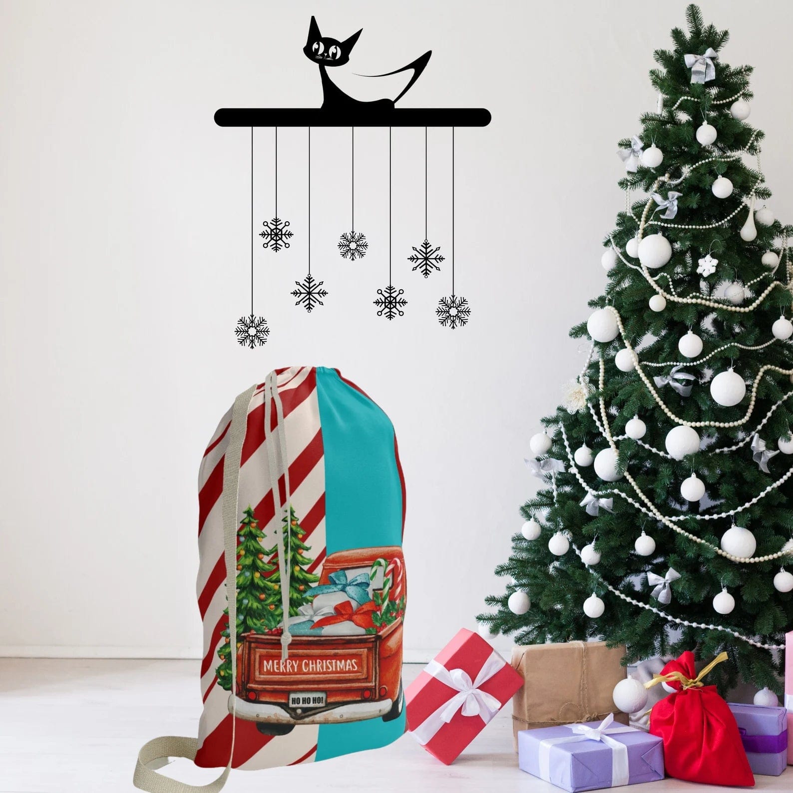 Retro Christmas Sack Bag, Reusable Gift Bag for Christmas Presents Home Decor