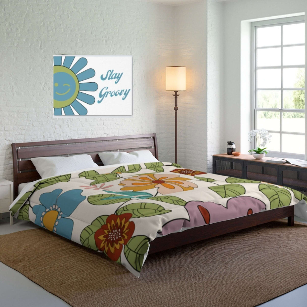 Retro Floral Groovy 1970's Funky Flower King Comforter