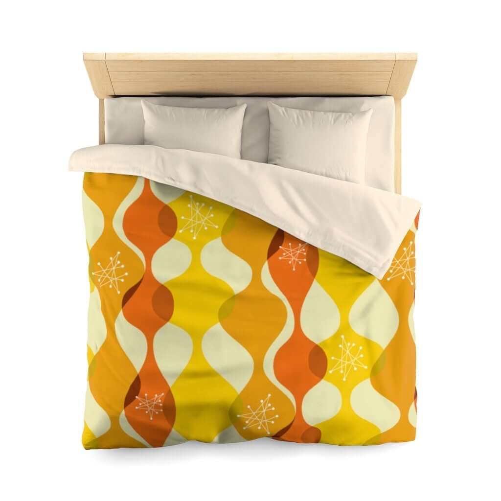 Retro Groovy Mid Century Modern Orange, Yellow Modern Boho Microfiber Duvet Cover