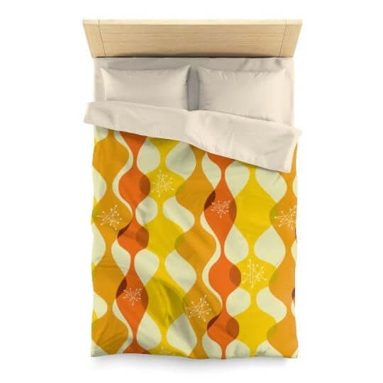 Retro Groovy Mid Century Modern Orange, Yellow Modern Boho Microfiber Duvet Cover