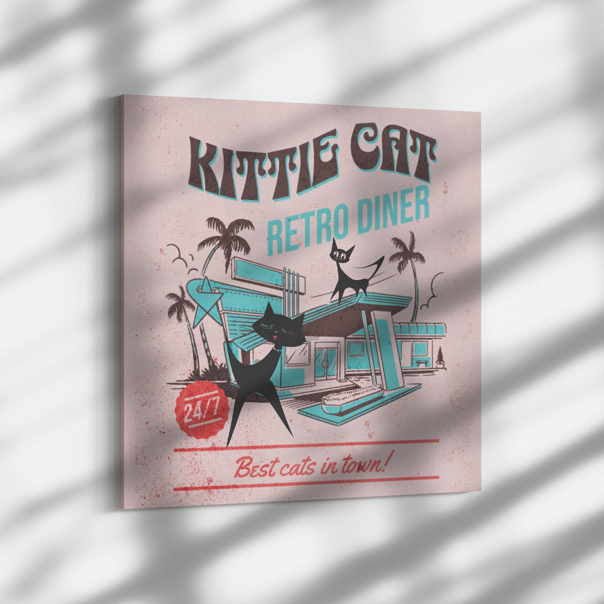 Retro Kitchen Art, Atomic Pink, Mid Mod Diner, Mod Cats, MCM Wall Art