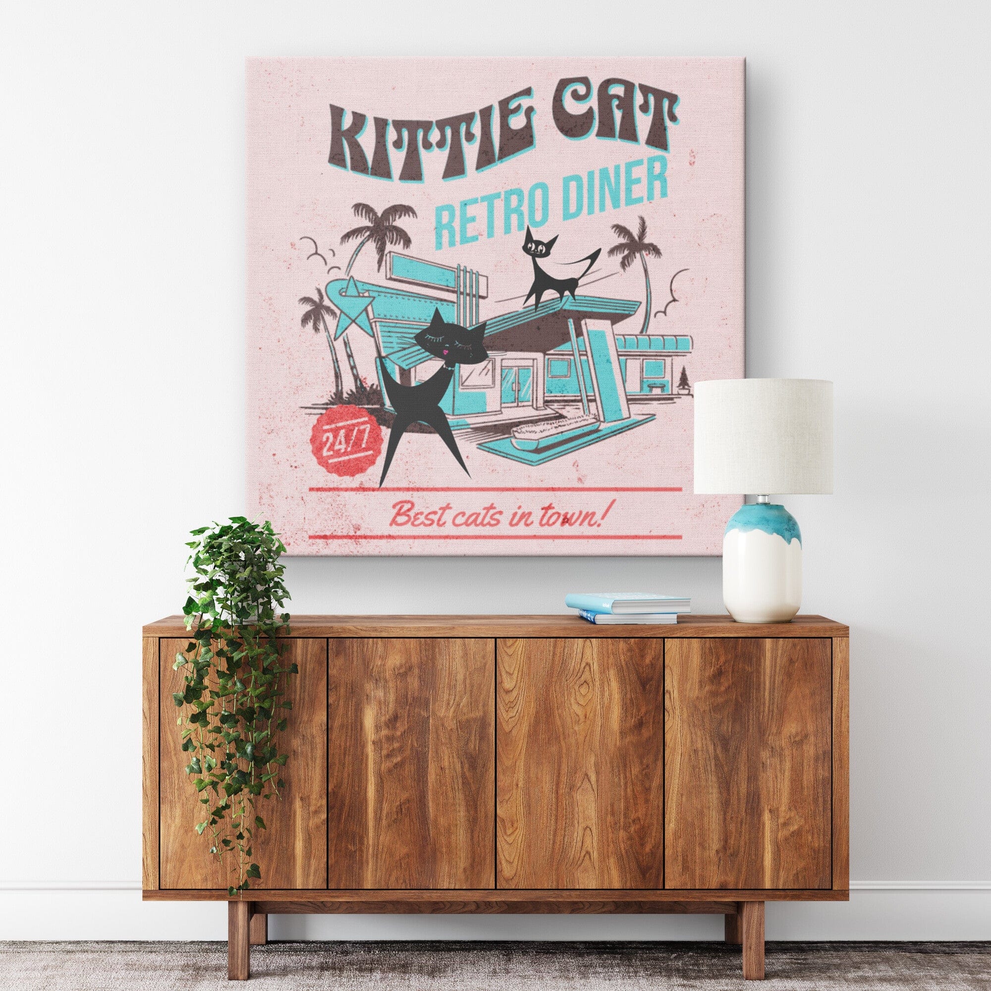 Retro Kitchen Art, Atomic Pink, Mid Mod Diner, Mod Cats, MCM Wall Art
