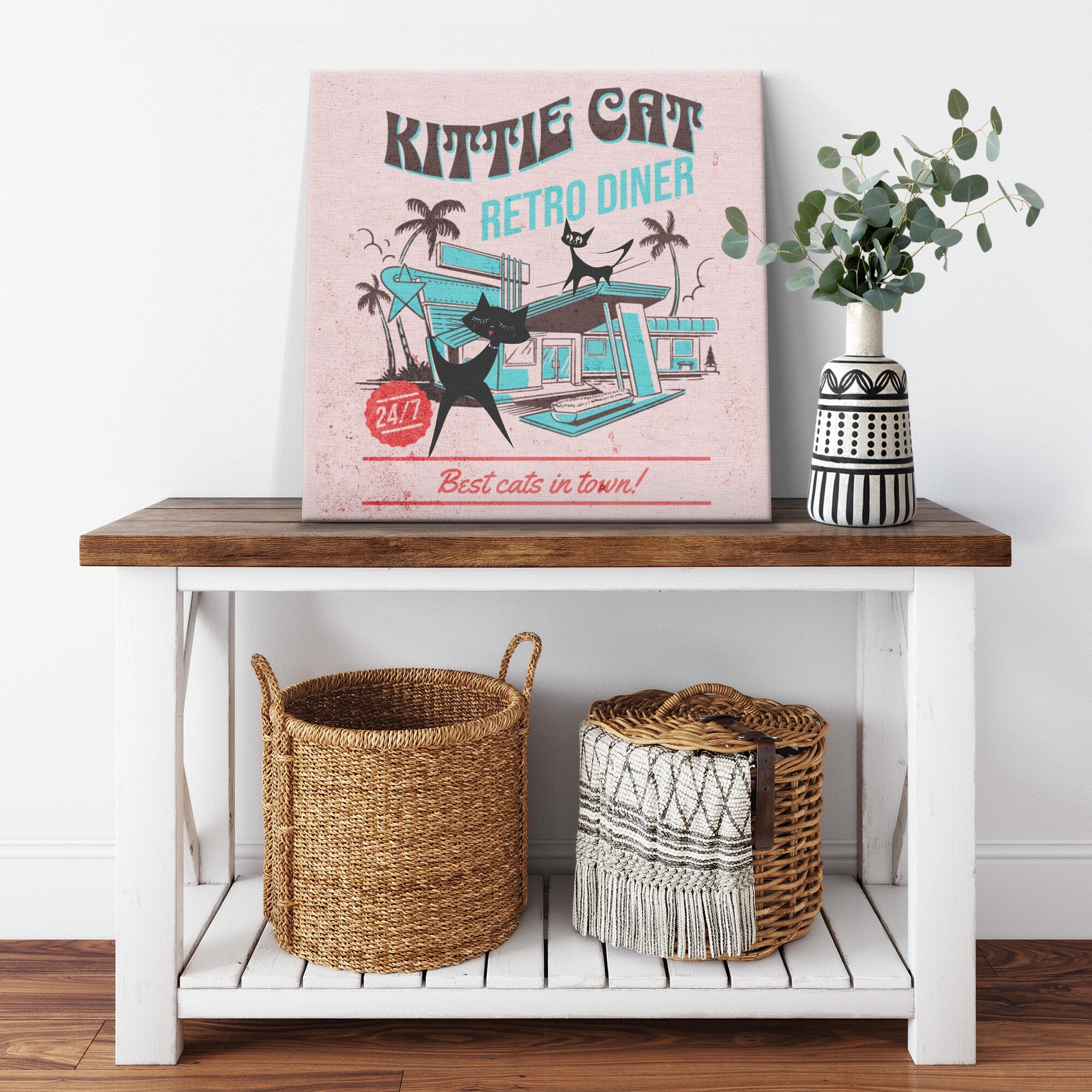 Retro Kitchen Art, Atomic Pink, Mid Mod Diner, Mod Cats, MCM Wall Art