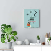 Retro Record Player Teal Blue Atomic Abstract Canvas Gallery Wrap Canvas Mid Century Modern Gal