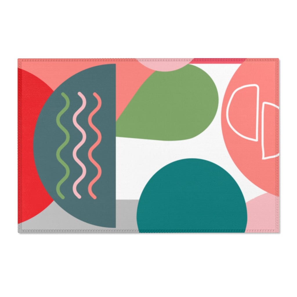 Retro Rug Boho Mid Century Modern Geometric Teal, Pink, Yellow, Green, Living Room, Bedroom, Entry Area Rugs Home Decor