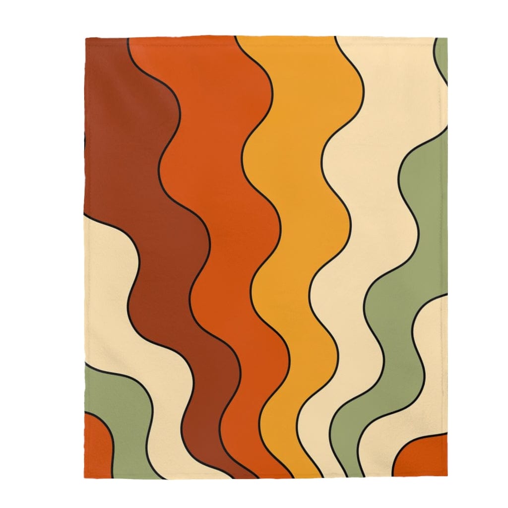 Retro Throw Blanket, Bohemian Bedding, Groovy 70s Blanket, Yellow, Rust, Green Velveteen THIN Cozy Blanket All Over Prints