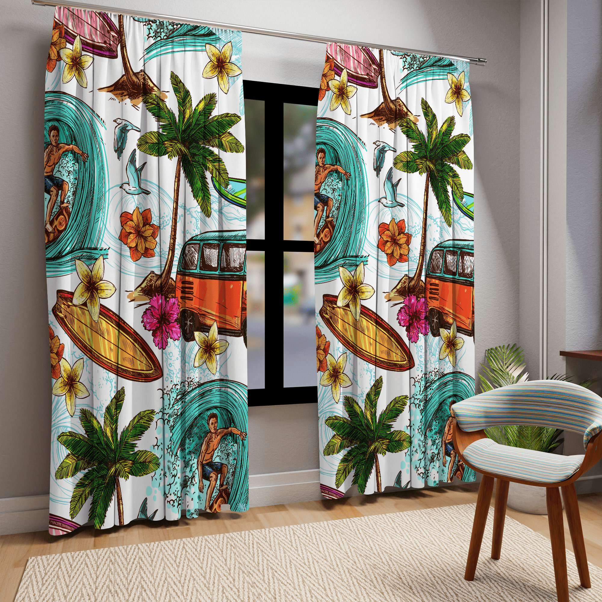 Retro Tropical Paradise, Sun Surf, Vintage 50&