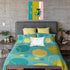 Retro Turquoise Blue Mid Century Mod Geometric Circle Yellow, Green Microfiber Duvet Cover