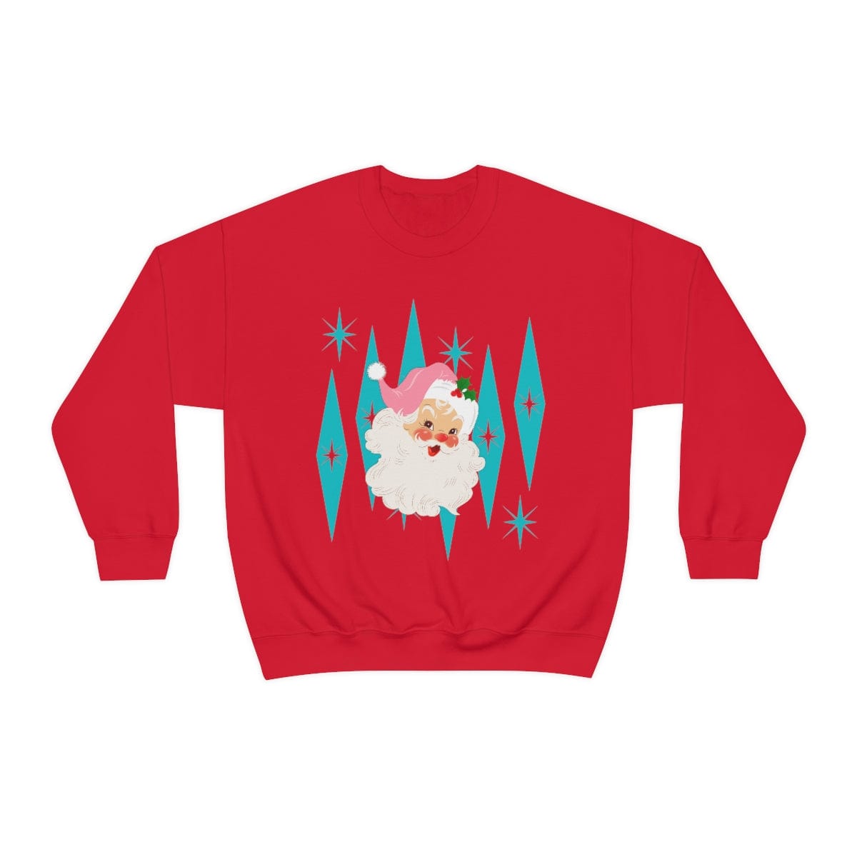 Pink Vintage Santa, Atomic Diamonds, Mid Century Modern Christmas, Sweatshirt Sweatshirt S / Red