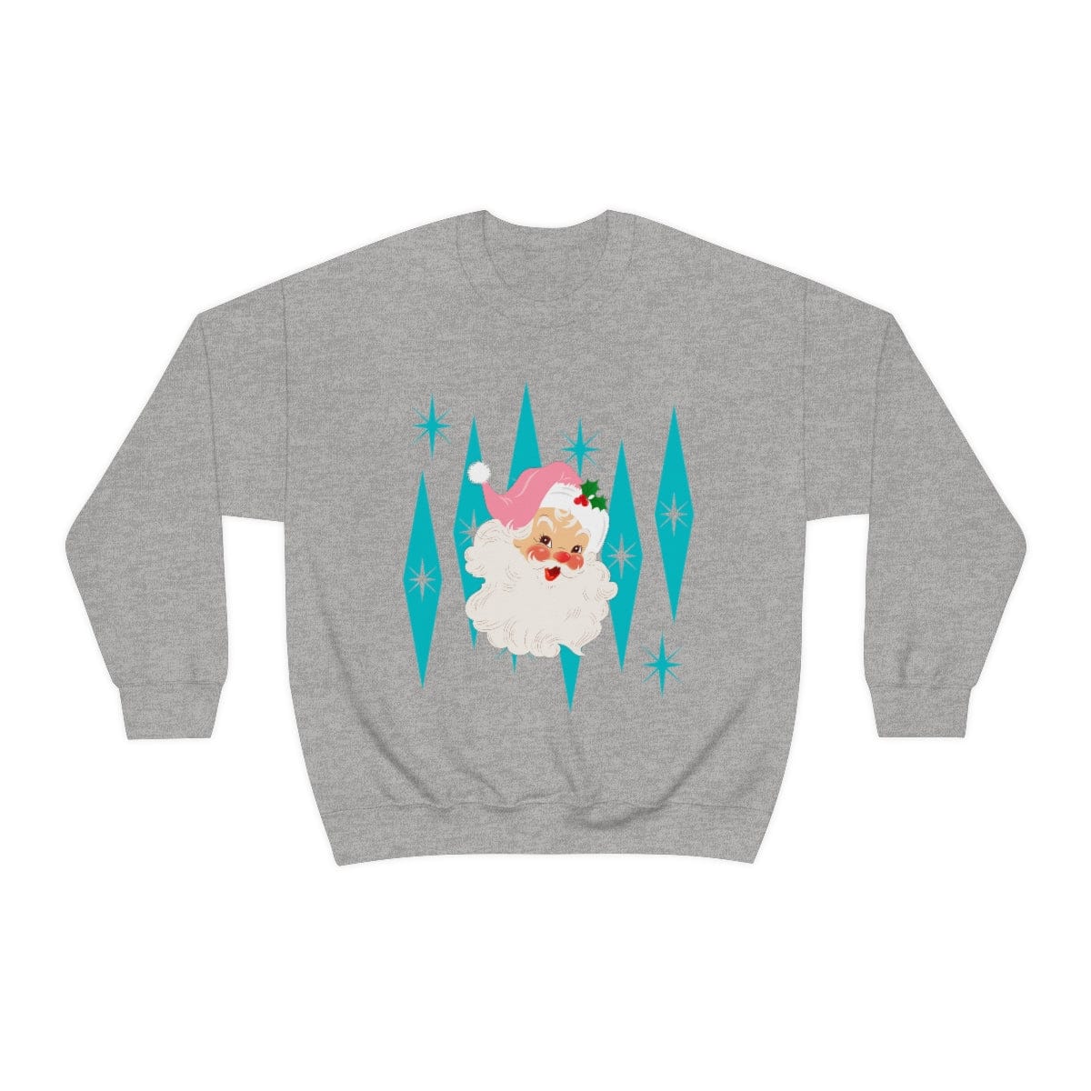 Pink Vintage Santa, Atomic Diamonds, Mid Century Modern Christmas, Sweatshirt Sweatshirt S / Sport Grey