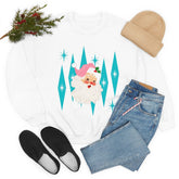 Pink Vintage Santa, Atomic Diamonds, Mid Century Modern Christmas, Sweatshirt Sweatshirt S / White Mid Century Modern Gal