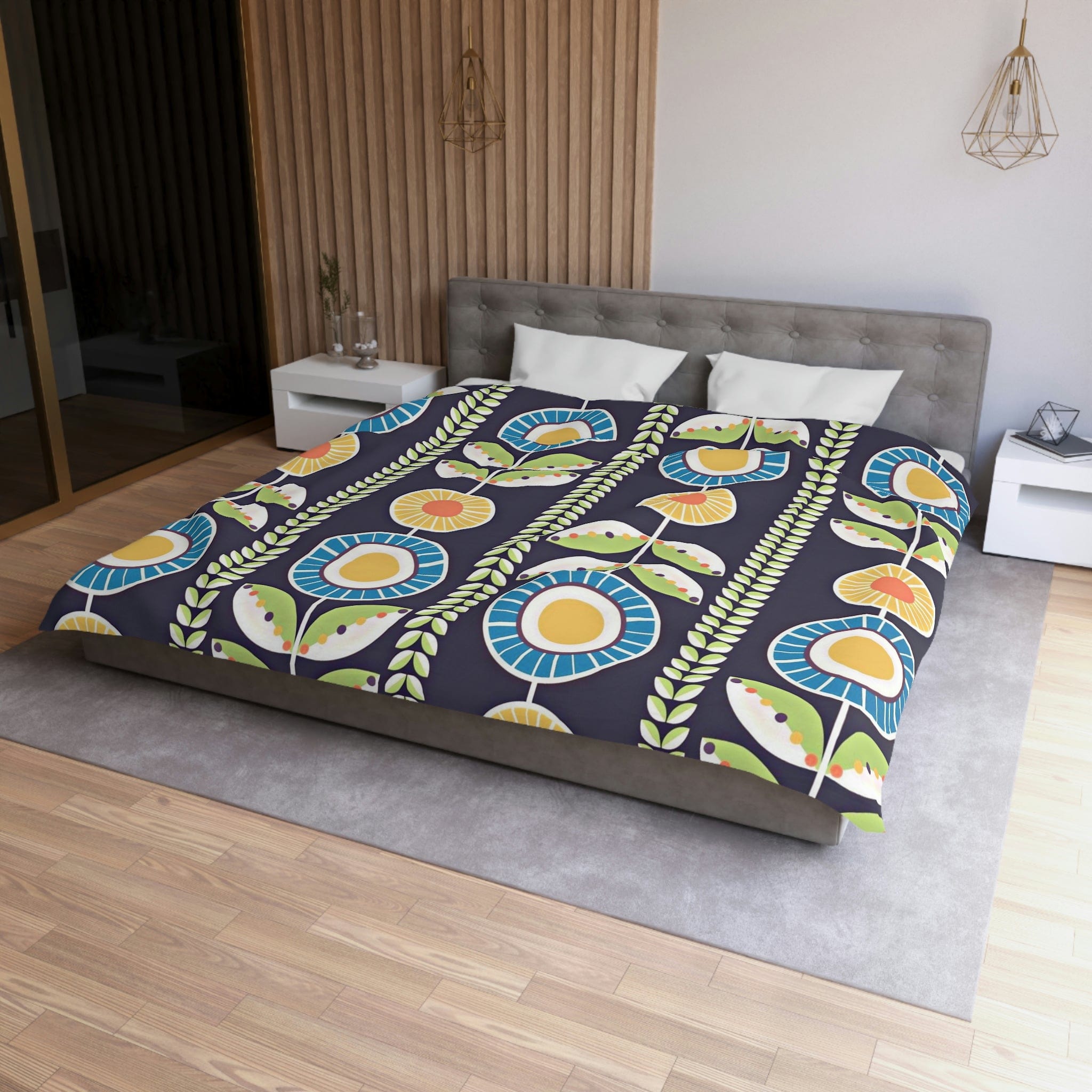 Scandinavian Folk Art Flower Bedding, Norwegian Folk Art Home Decor Swedish Hygge Nordic Blue, Green, Yellow Duvet Covers Home Decor