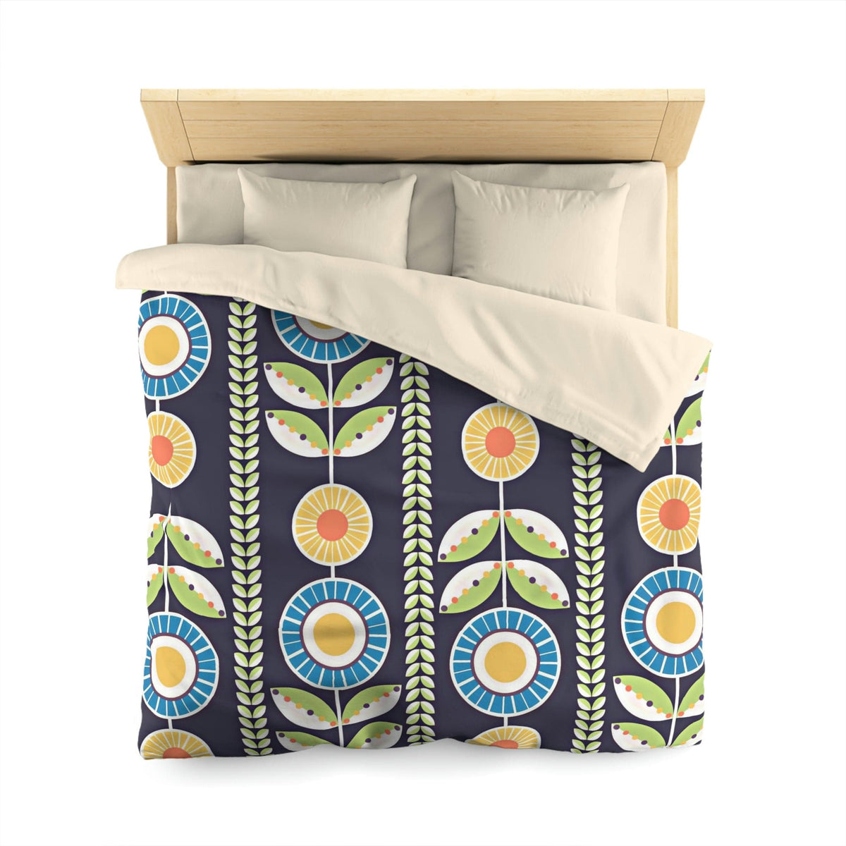 Scandinavian Folk Art Flower Bedding, Norwegian Folk Art Home Decor Swedish Hygge Nordic Blue, Green, Yellow Duvet Covers Home Decor