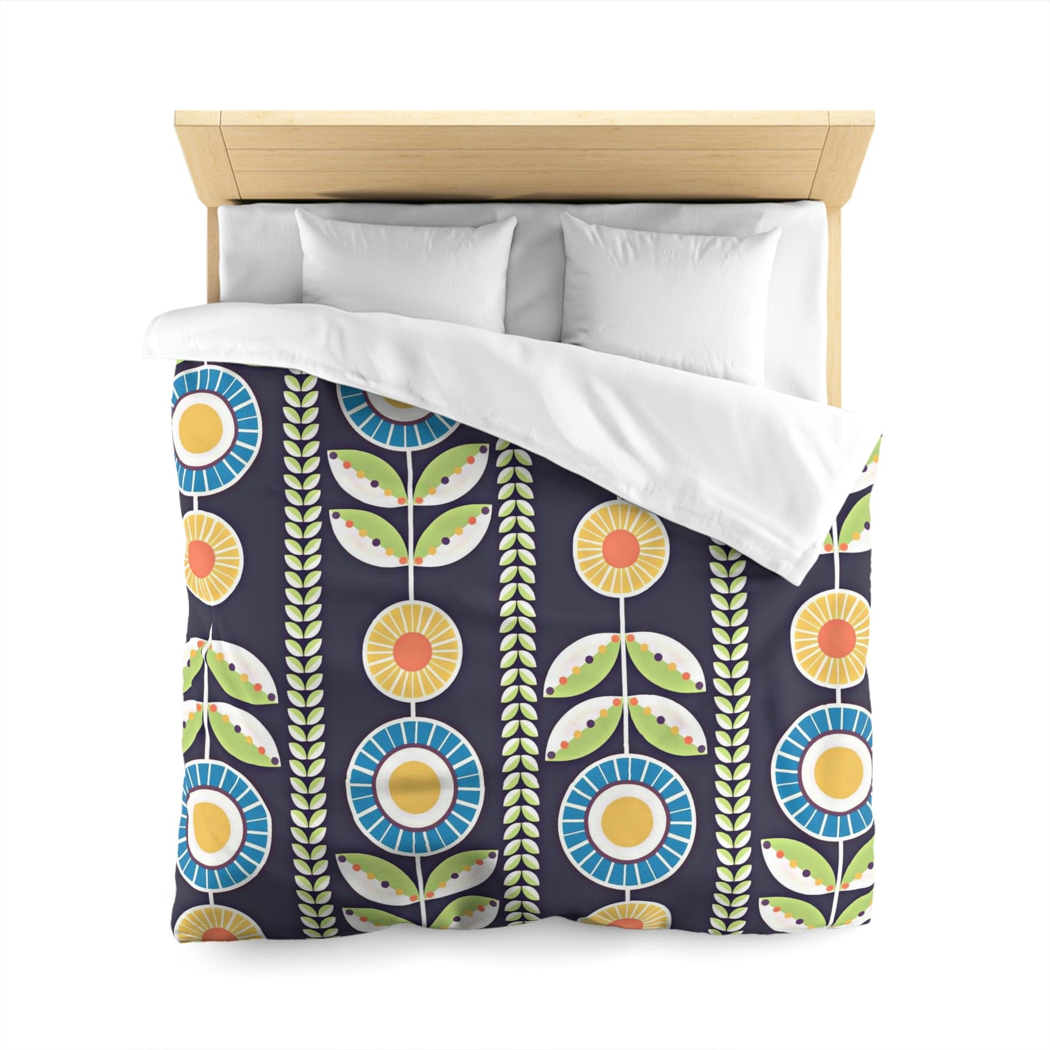 Scandinavian Folk Art Flower Bedding, Norwegian Folk Art Home Decor Swedish Hygge Nordic Blue, Green, Yellow Duvet Covers Home Decor