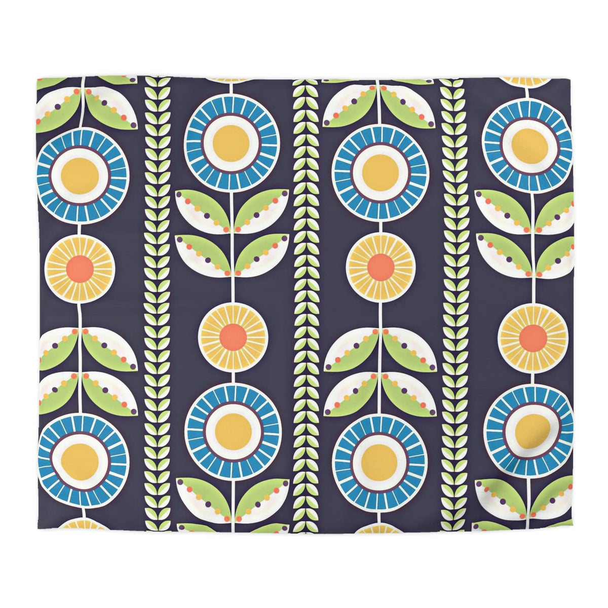 Scandinavian Folk Art Flower Bedding, Norwegian Folk Art Home Decor Swedish Hygge Nordic Blue, Green, Yellow Duvet Covers Home Decor