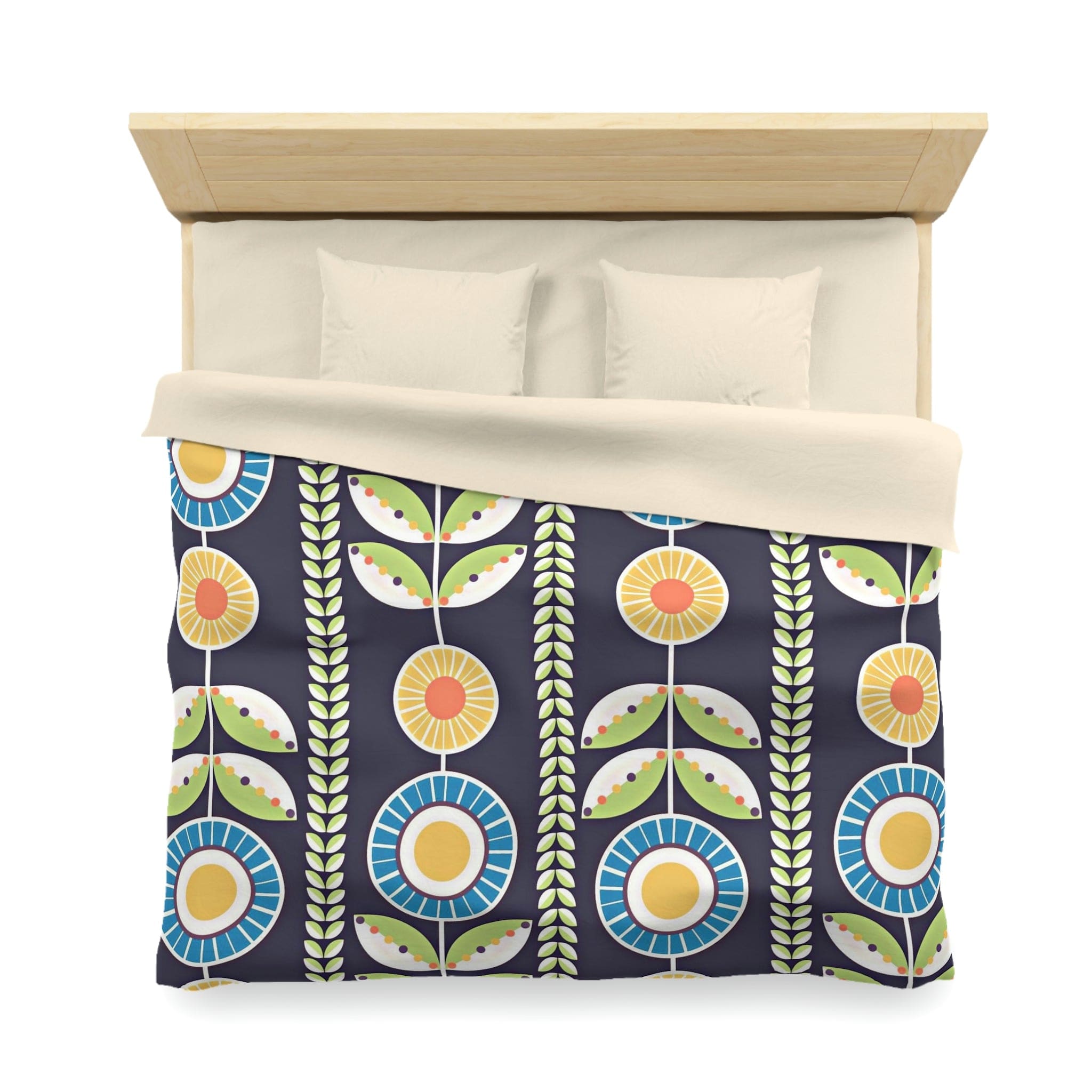 Scandinavian Folk Art Flower Bedding, Norwegian Folk Art Home Decor Swedish Hygge Nordic Blue, Green, Yellow Duvet Covers Home Decor