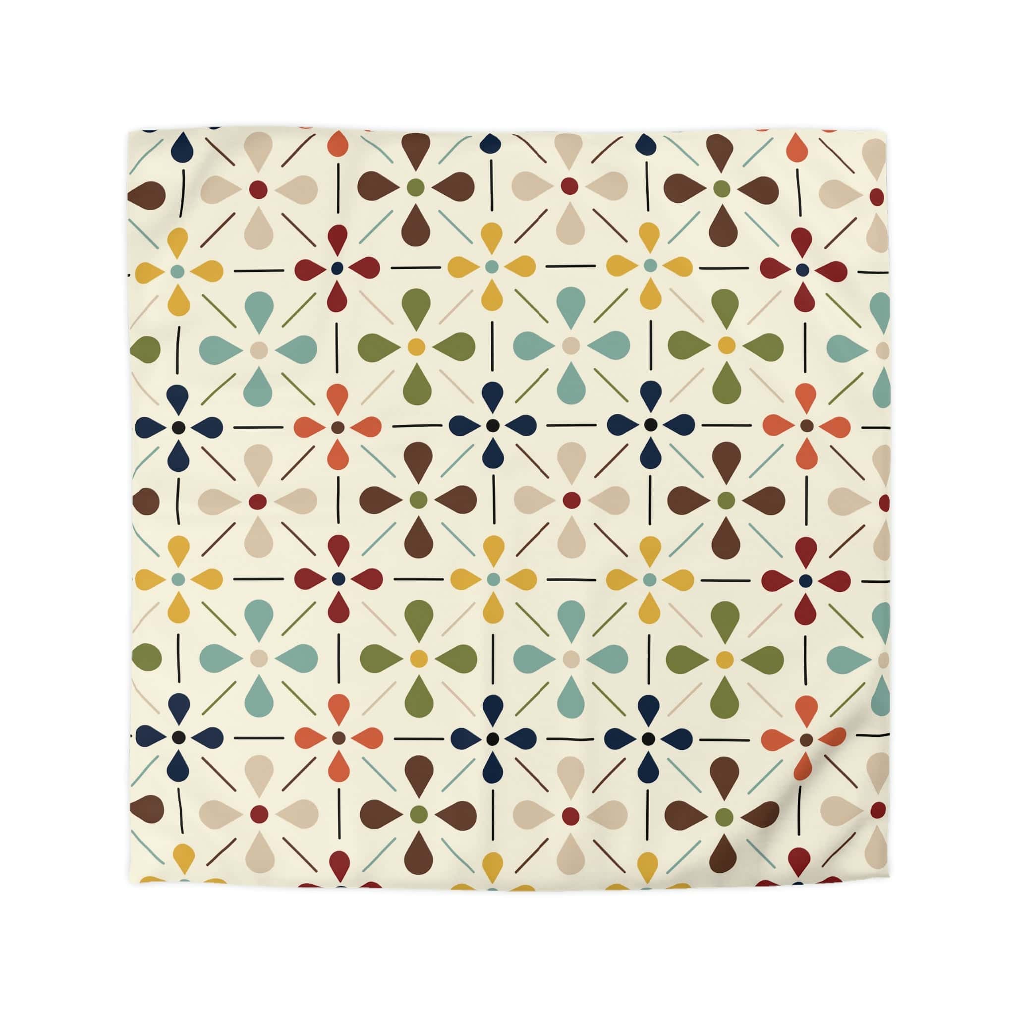 Scandinavian, Modern Danish Flower, Beige, Blue, Green, Yellow, Teal, Queen Microfiber Duvet Cover Home Decor