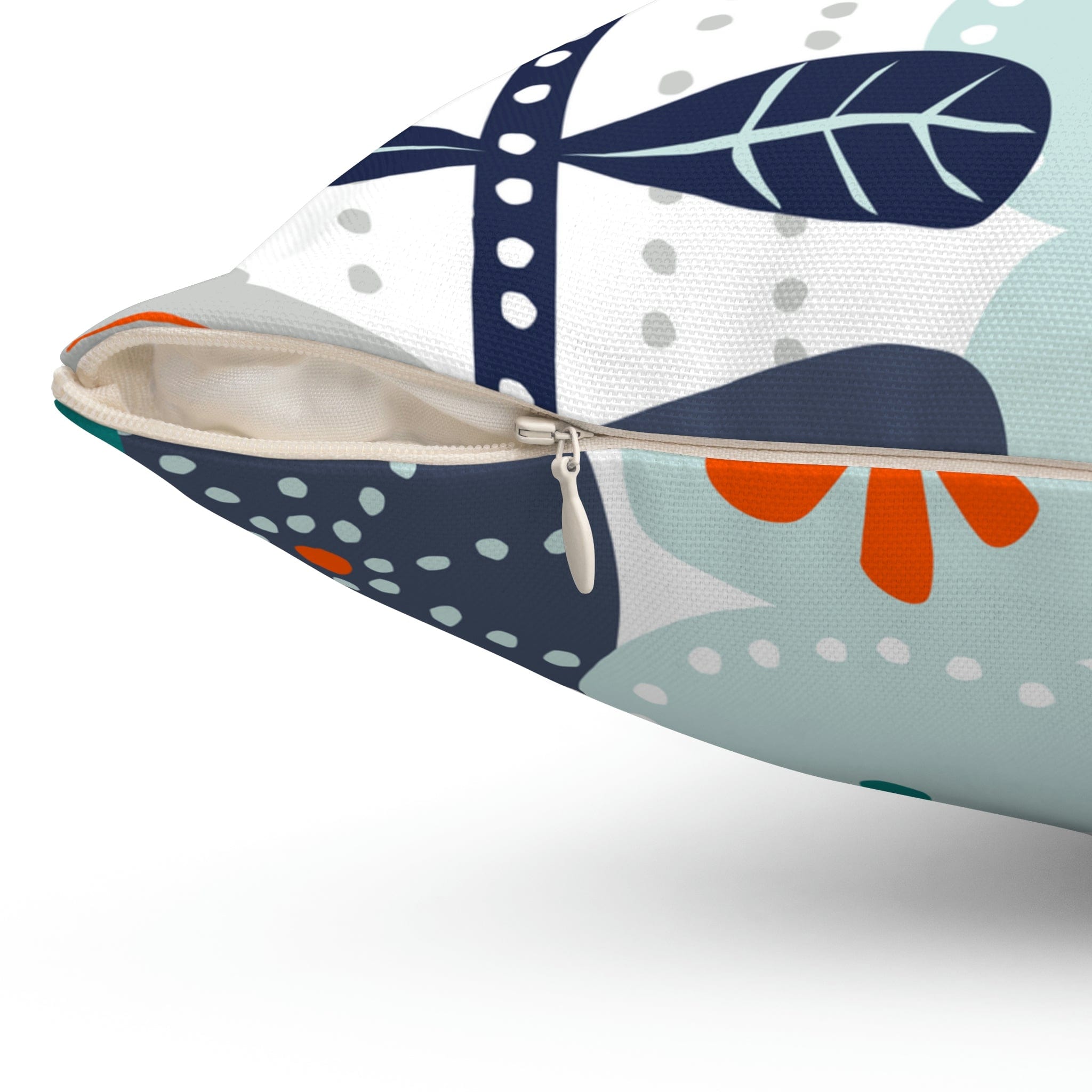 Scandinavian Modern Danish, Hygge Nordic, Mod Flower, Blue, Teal, Orange, Mist Blue, Geometric Flower, Pillow And Insert Home Decor