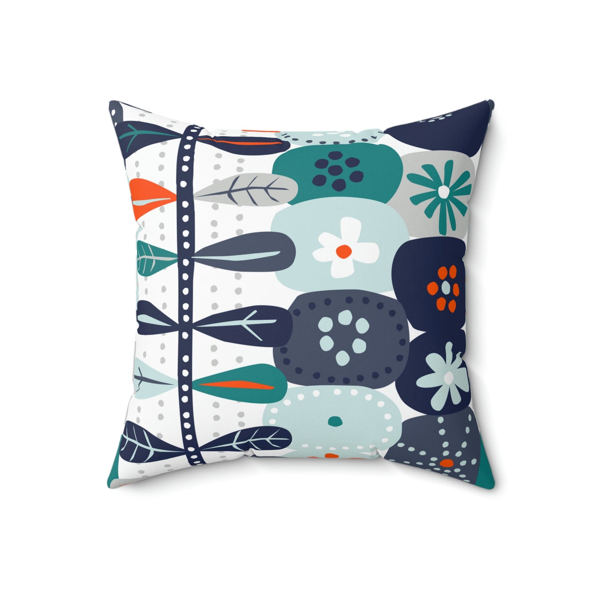 Scandinavian Modern Danish, Hygge Nordic, Mod Flower, Blue, Teal, Orange, Mist Blue, Geometric Flower, Pillow And Insert Home Decor