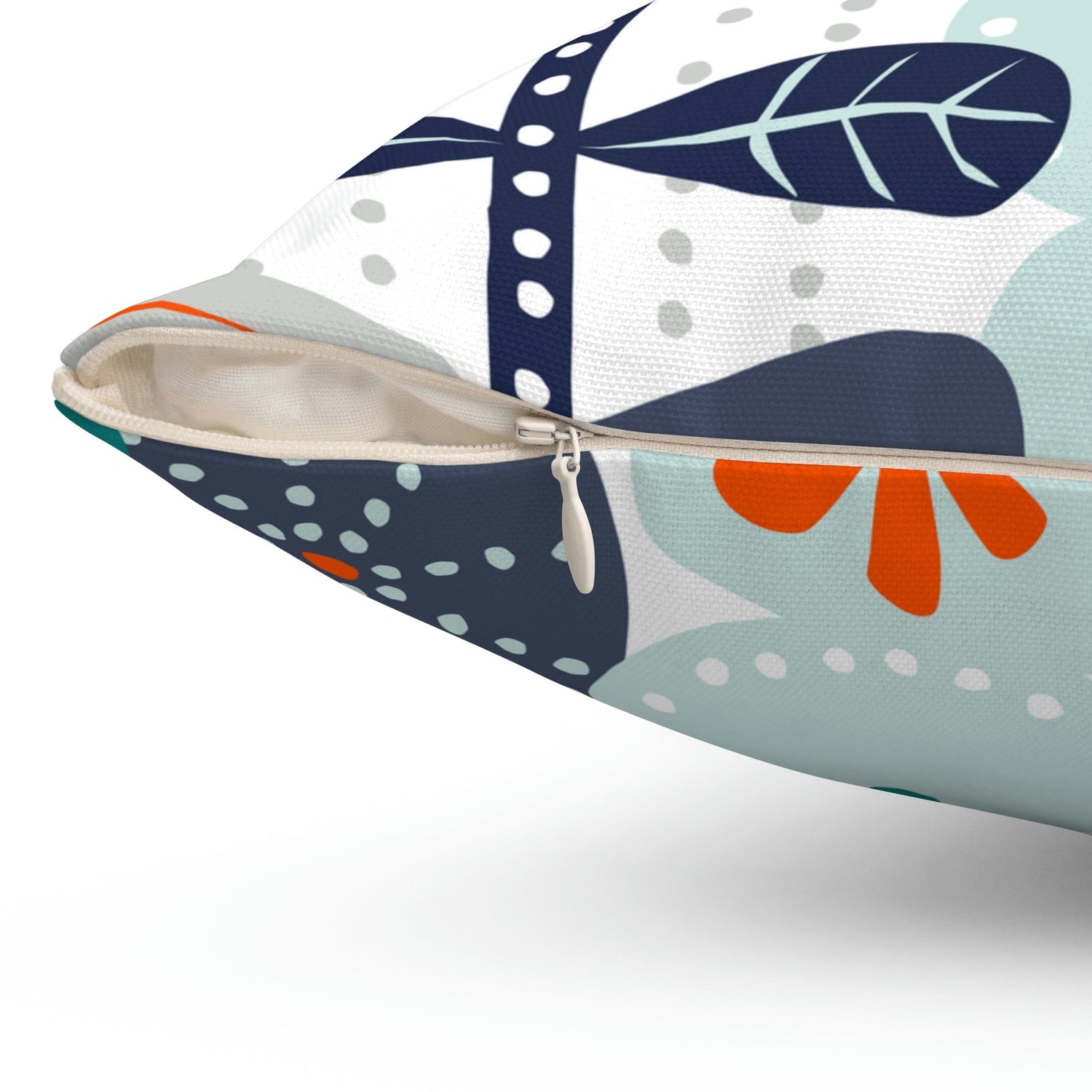 Scandinavian Modern Danish, Hygge Nordic, Mod Flower, Blue, Teal, Orange, Mist Blue, Geometric Flower, Pillow And Insert Home Decor