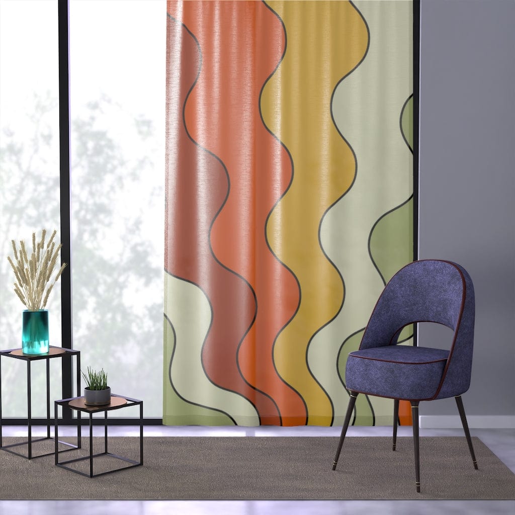 70's Bedroom Livingroom Curtains, Hippie Bedroom, Green, Orange, Beige, Rust SHEER, MCM Mid Mod Window Curtain Home Decor Sheer / White / 50" × 84"