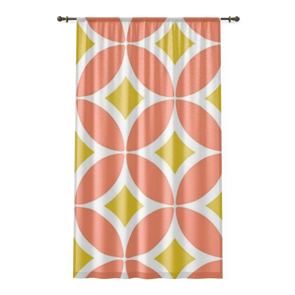 Mid Century Modern, Coral, Yellow, Gold, White, Geometric Mid Mod MCM Retro SHEER Window Curtain Home Decor Sheer / White / 50" × 84"