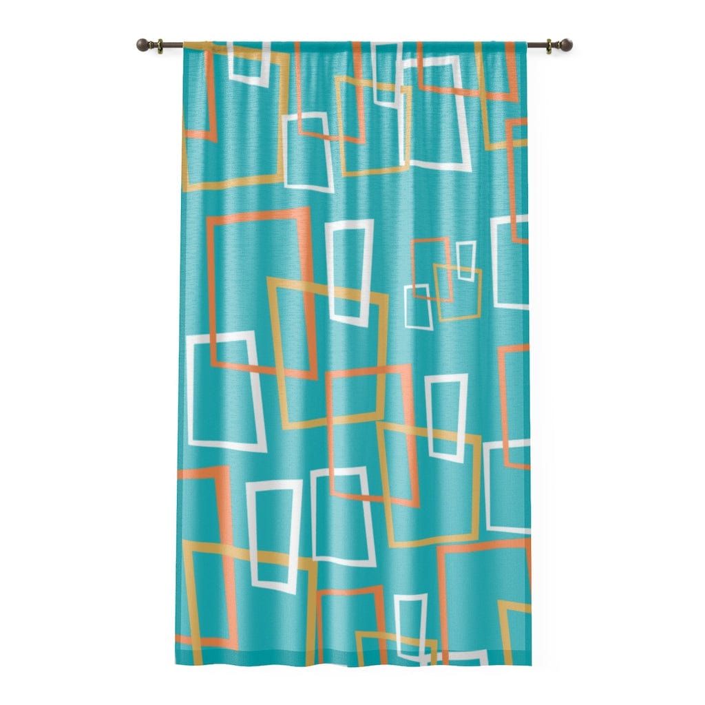 Mid Century Modern, Googie, Geometric, Aqua Blue, Orange, White, Yellow Atomic Age Living MCM Mid MOD SHEER Window Curtain Home Decor Sheer / White / 50" × 84"