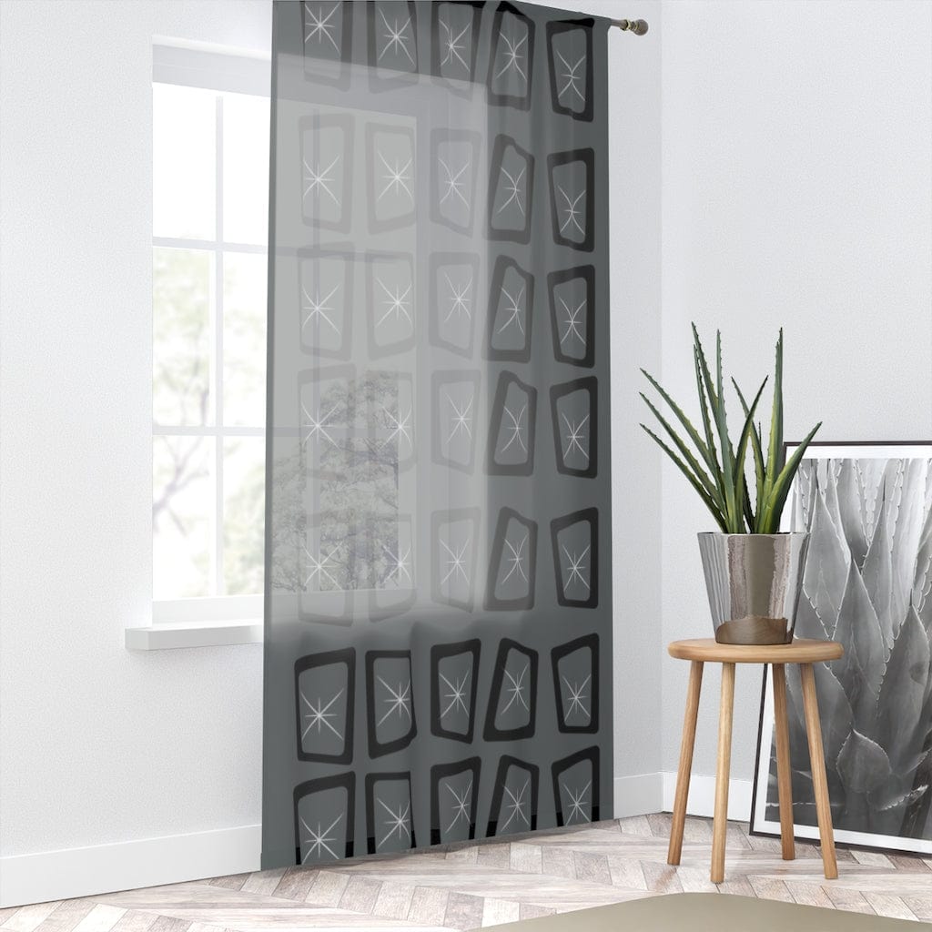 Mid Century Modern, Minimalist, Modernist, Gray, Atomic Mod Ages, Retro Geometric, Starburst SHEER Window Curtain Home Decor Sheer / White / 50" × 84"