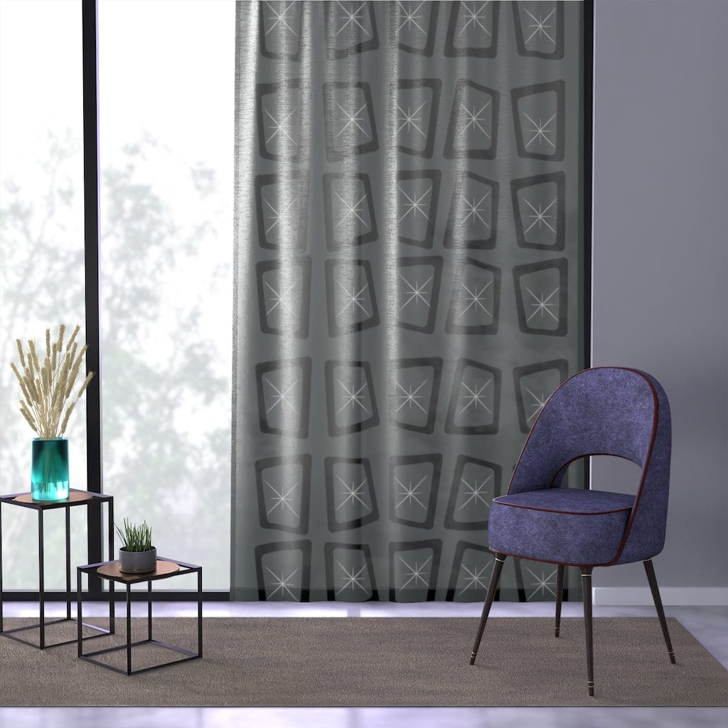 Mid Century Modern, Minimalist, Modernist, Gray, Atomic Mod Ages, Retro Geometric, Starburst SHEER Window Curtain Home Decor Sheer / White / 50" × 84"