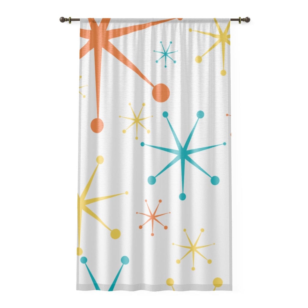 Mid Century Modern, Minimalist Shower Curtain, White, Aqua, Yellow, Orange, Atomic Stars, Mid Mod, MCM SHEER Window Curtain Home Decor Sheer / White / 50" × 84"