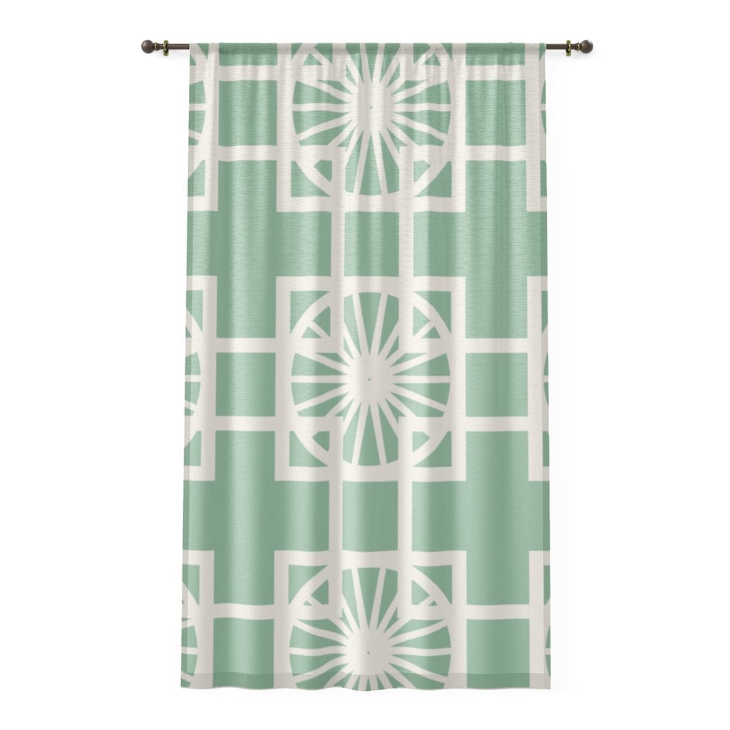 Mid Century Modern, Mint Green, Cream White, 1950's Breeze Block, Mid Mod, MCM Atomic Living SHEER Window Curtain Home Decor Sheer / White / 50" × 84"