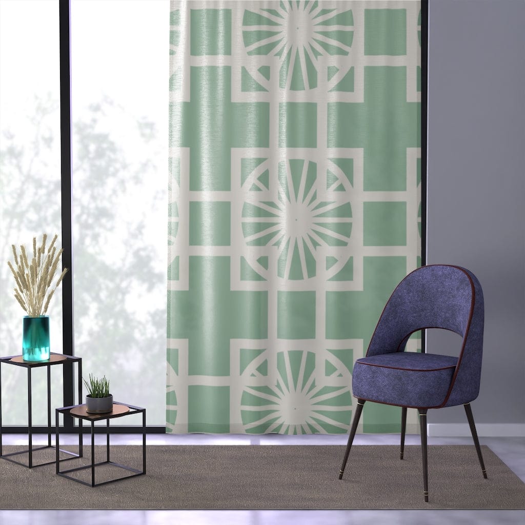 Mid Century Modern, Mint Green, Cream White, 1950's Breeze Block, Mid Mod, MCM Atomic Living SHEER Window Curtain Home Decor Sheer / White / 50" × 84"