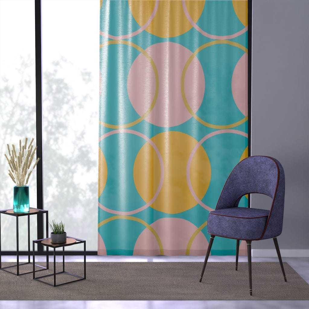 Mid Century Modern Retro Turquoise Blue, Mustard Yellow, Pink Geometric Atomic Age 50&