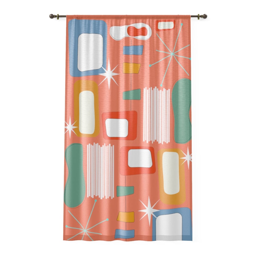 Mid Century Modern, Tangerine Orange, Geometric Retro MCM Sheer Window Curtain Home Decor Sheer / White / 50" × 84"