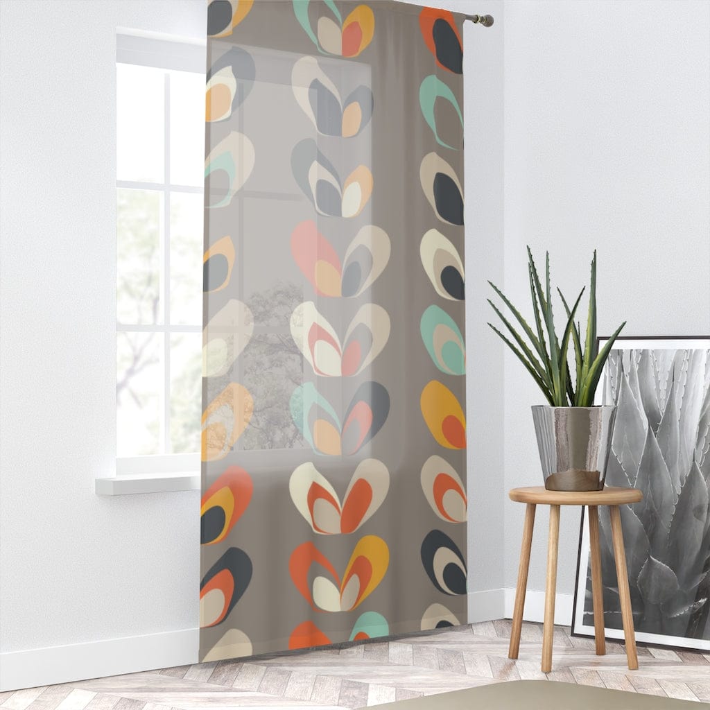 Mid Mod, Denmark Design, Scandinavian Flower, Gray, Mustard Yellow, Mint Green, Orange Geometric MCM Sheer Window Curtain Home Decor Sheer / White / 50" × 84"