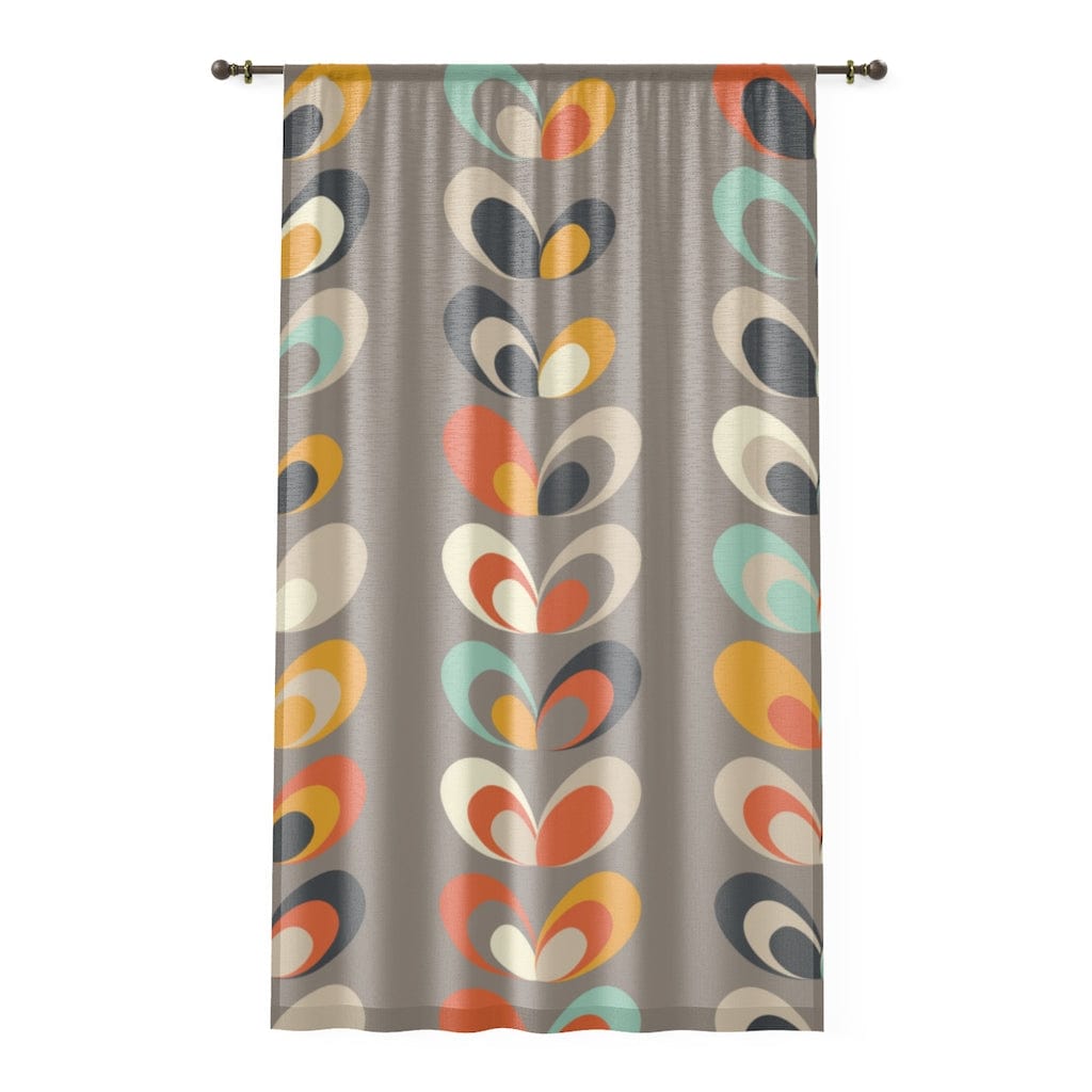 Mid Mod, Denmark Design, Scandinavian Flower, Gray, Mustard Yellow, Mint Green, Orange Geometric MCM Sheer Window Curtain Home Decor Sheer / White / 50" × 84"