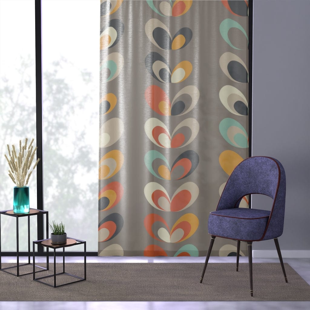 Mid Mod, Denmark Design, Scandinavian Flower, Gray, Mustard Yellow, Mint Green, Orange Geometric MCM Sheer Window Curtain Home Decor Sheer / White / 50" × 84"