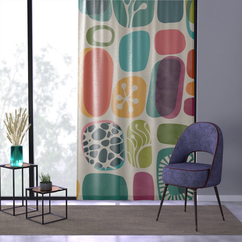 Mid Modern Abstract Geometric Retro Boho Colorful Bold MCM Sheer Window Curtain Home Decor Sheer / White / 50" × 84"