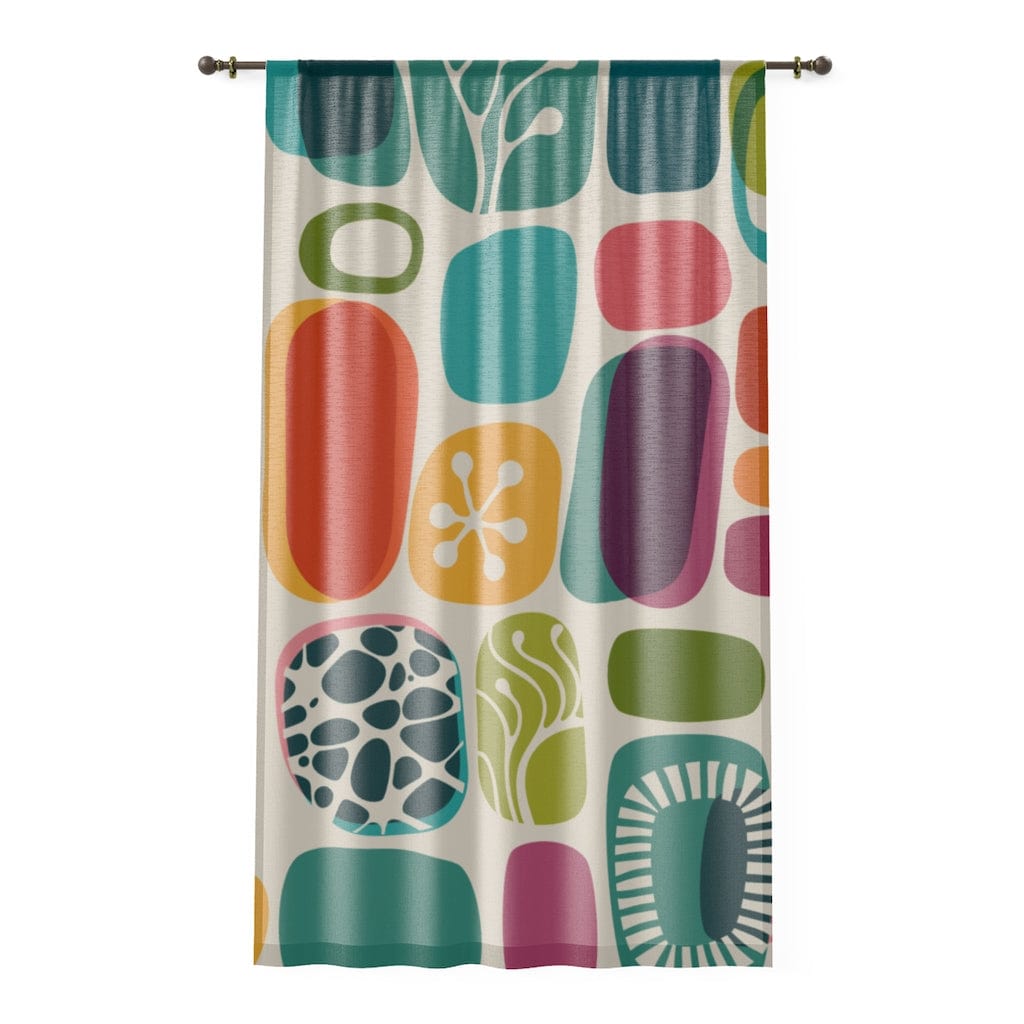 Mid Modern Abstract Geometric Retro Boho Colorful Bold MCM Sheer Window Curtain Home Decor Sheer / White / 50" × 84"