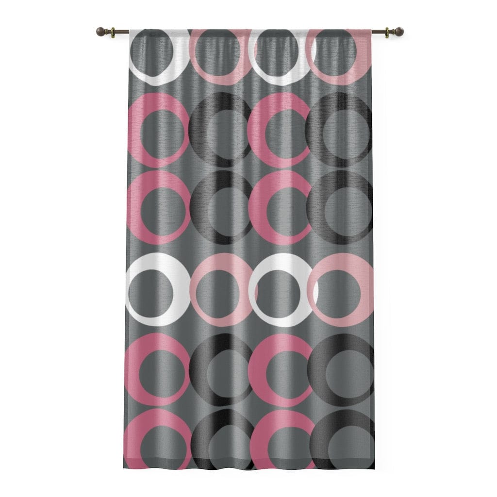 Mid Modernist, Gray, Pink, Black, White, Geometric Retro Circles, Mid Century Modern MCM Home Decor SHEER Window Curtain Home Decor Sheer / White / 50" × 84"